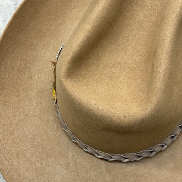 John B Stetson Company Western Hat Mens 4X Beaver Wide Brim Feather Braided Tan - Picture 16 of 16